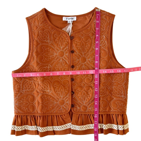 Quilted Peplum Vest with Lace Trim in Terracotta | Western Boho - Picture 12 of 15